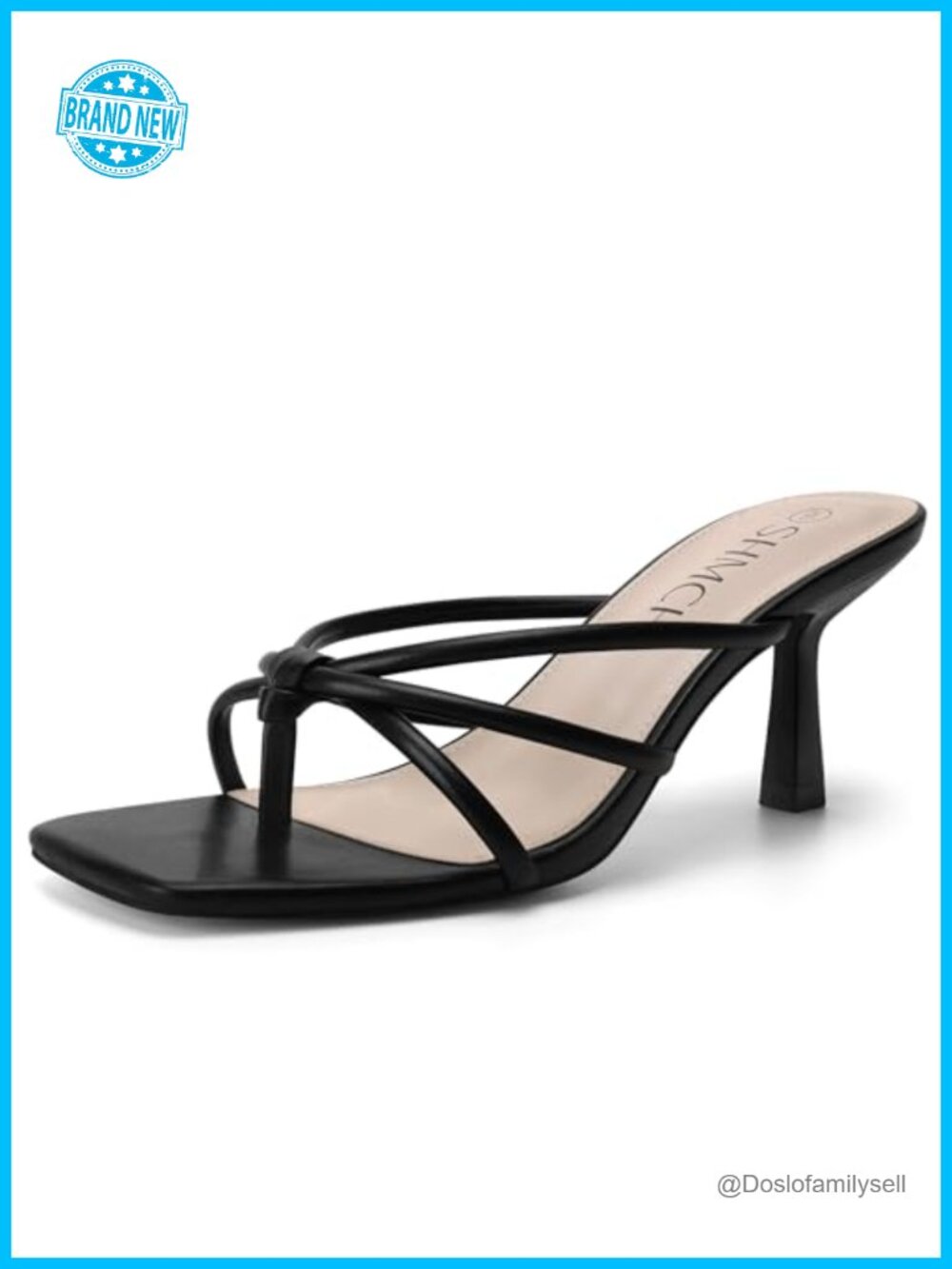 Kitten Heel Sandals Square Toe Strappy Thong Slip On Summer Dressy Heels